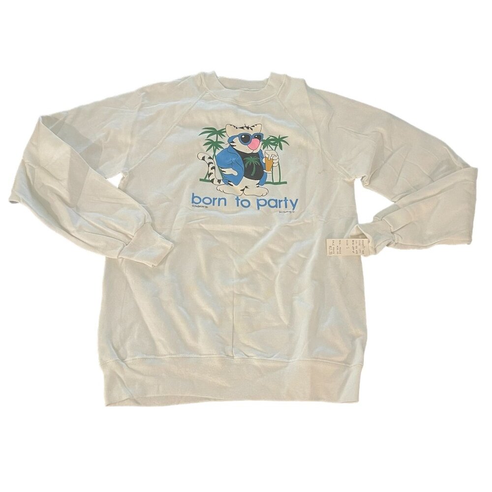 Vintage 1985 Jim Benton Born To Party Women's Sweatshirt Made In USA, Size S NWT